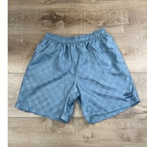 Umbro Mens Blue Checkerboard Soccer Shorts Size Medium Elastic Waist Athletic